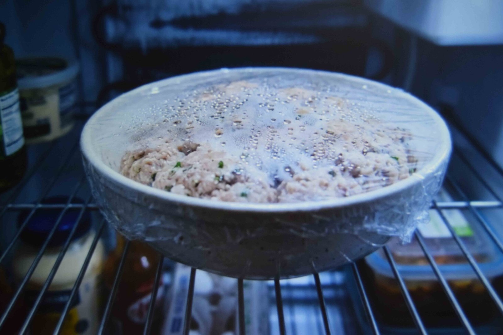 The mixture chilling in the fridge so it firms up enough to roll