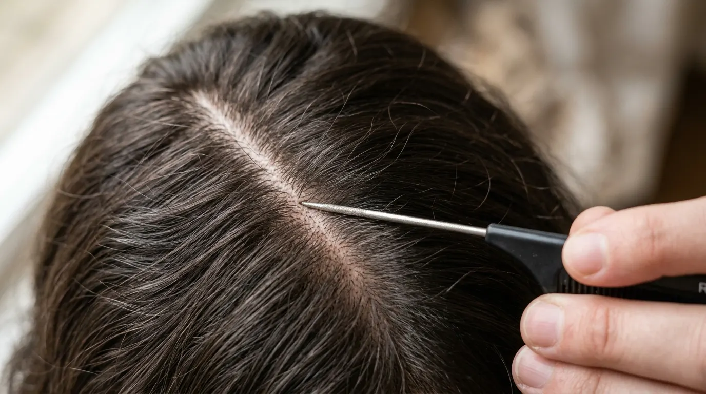 A rat tail comb marking the parting line before any braiding starts
