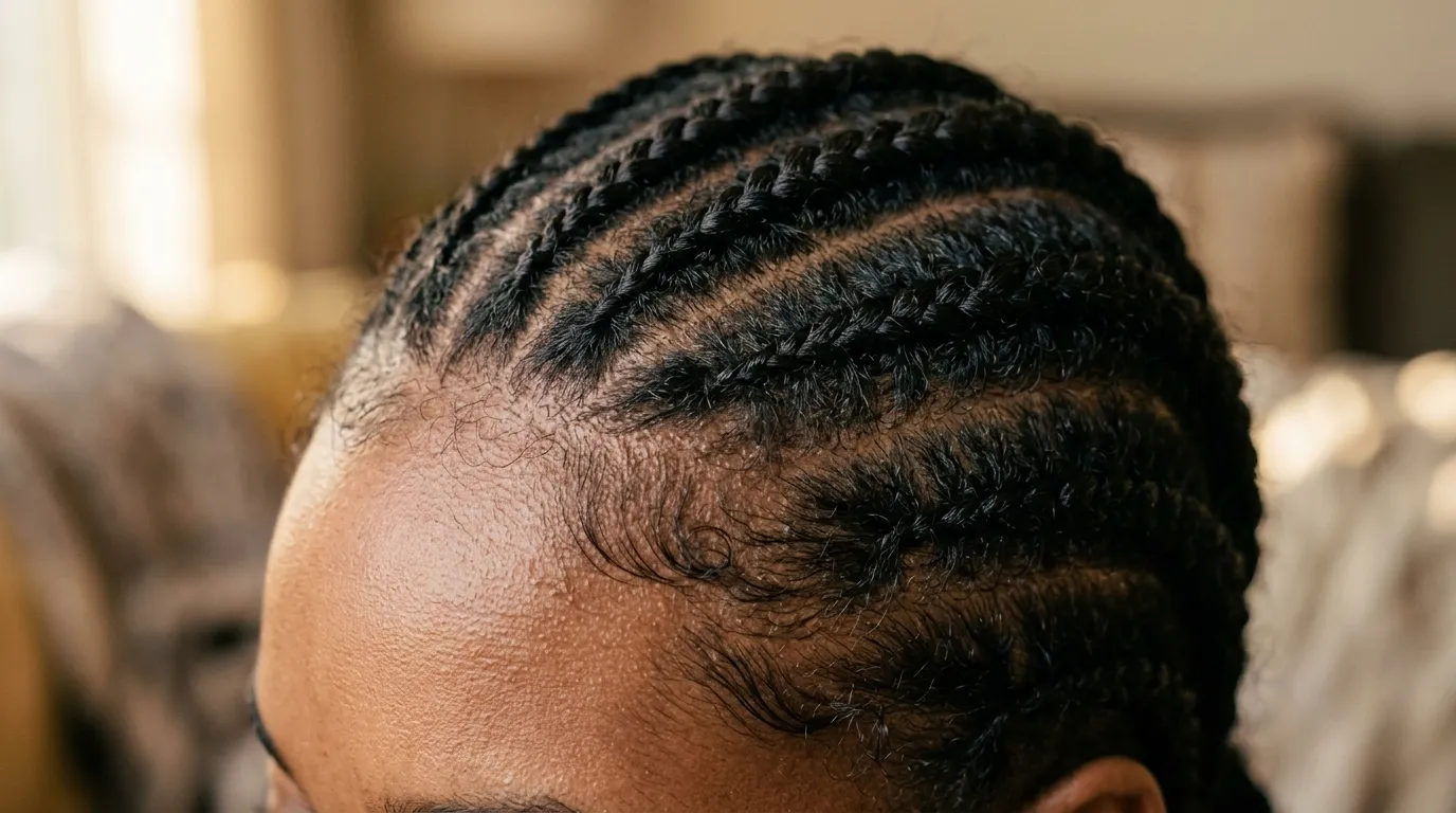 A hairline with braids started evenly and the baby hairs left unbraided