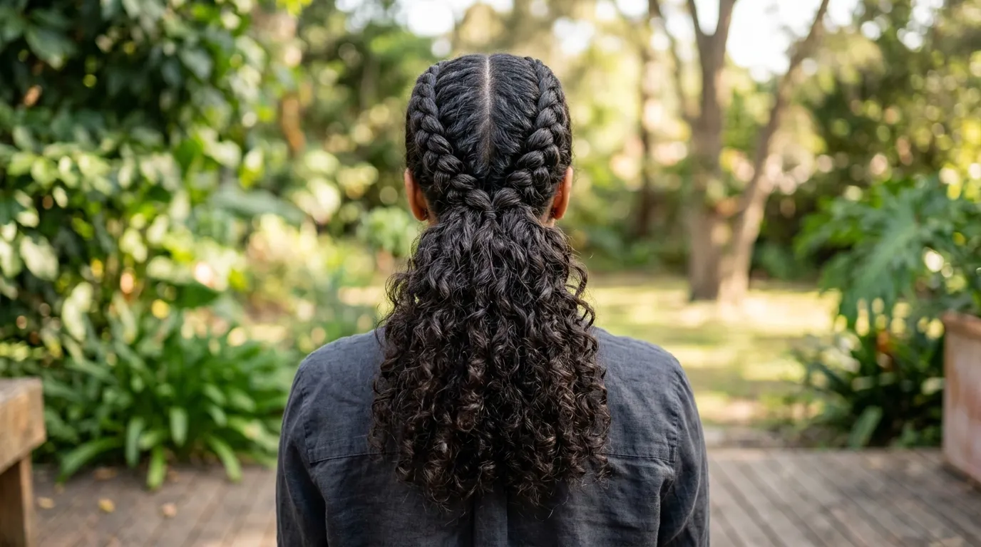 Fulani braids with curls in the back where the braided sections meet loose hair