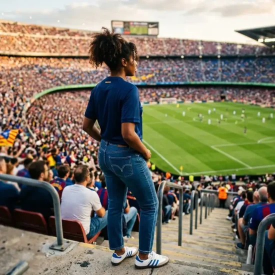 A game day outfit black women can wear in the stands with team colors jeans and sneakers