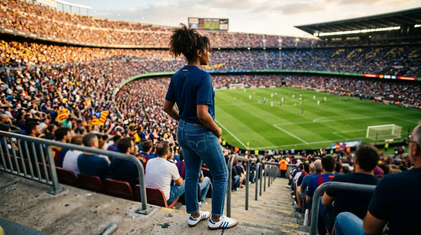 A game day outfit black women can wear in the stands with team colors jeans and sneakers