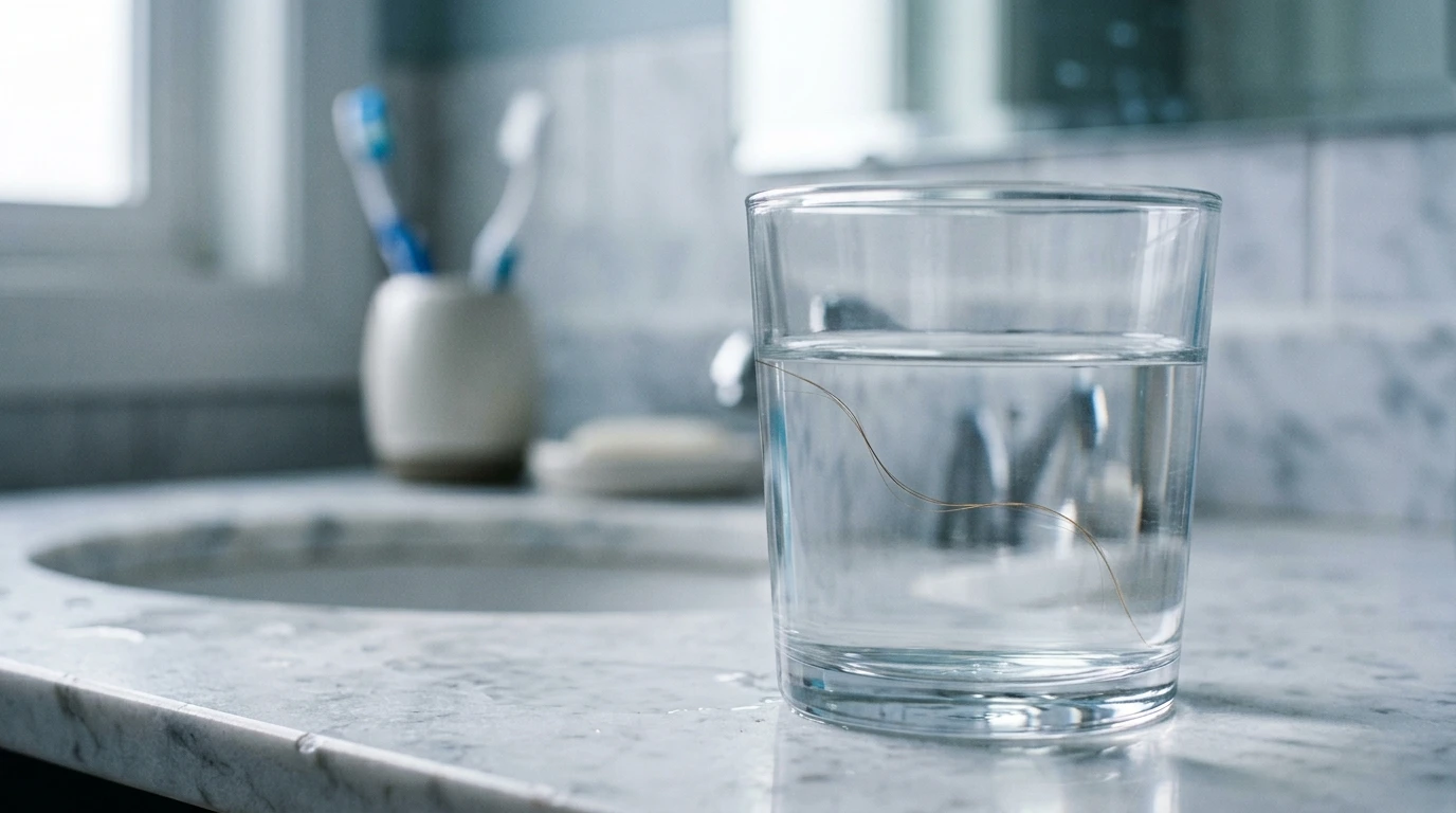 A single strand in a glass of water used as a rough hair porosity test