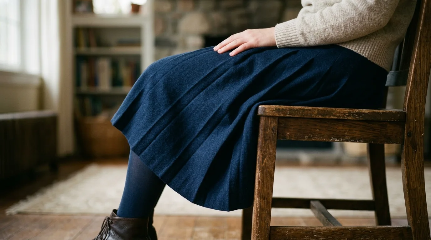 A knee length skirt checked while seated on a hard chair rather than standing