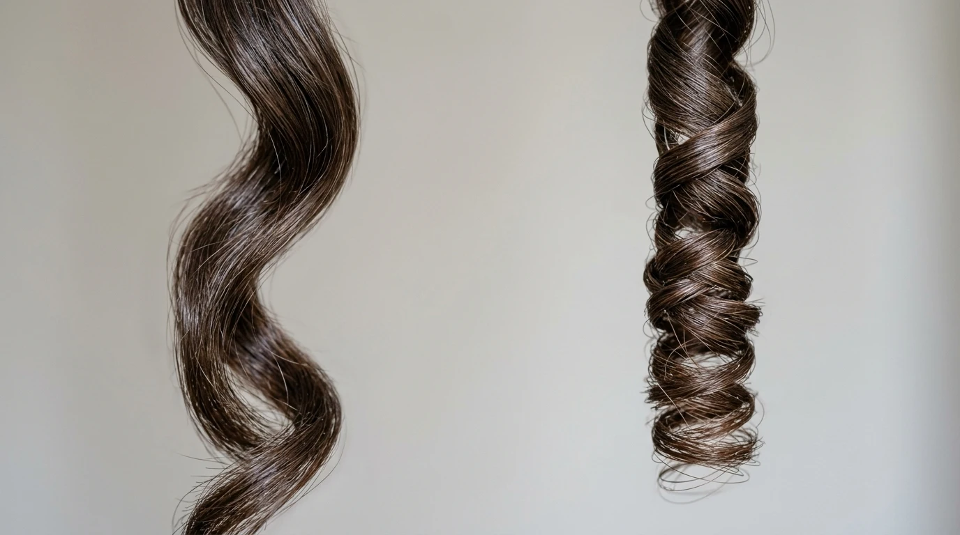 A loose wave and a tight spiral compared to show different curl patterns