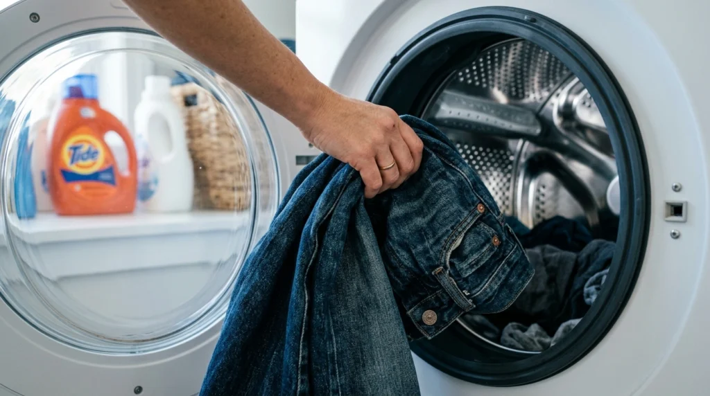 Denim going through a prewash to remove sizing before any paint is applied
