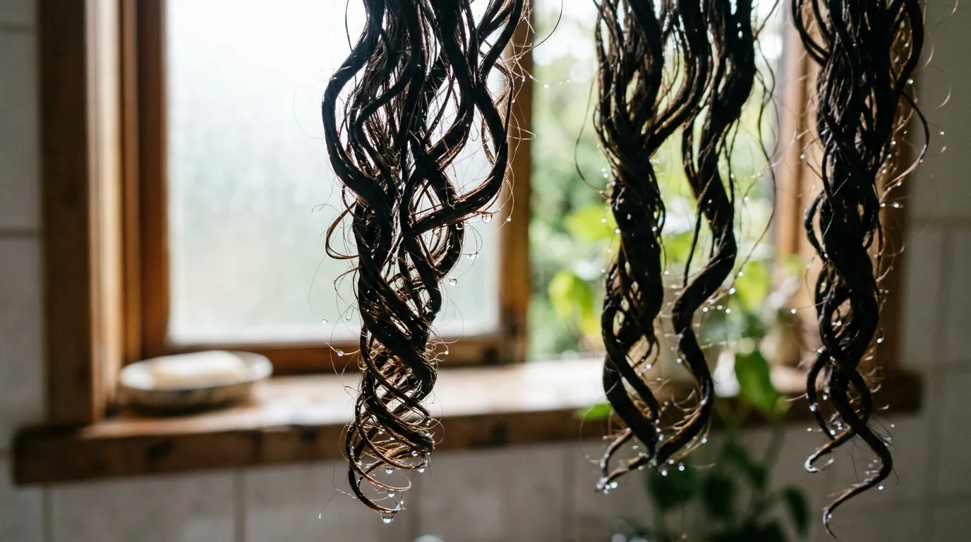 Damp hair twisted into sections and left to dry without heat