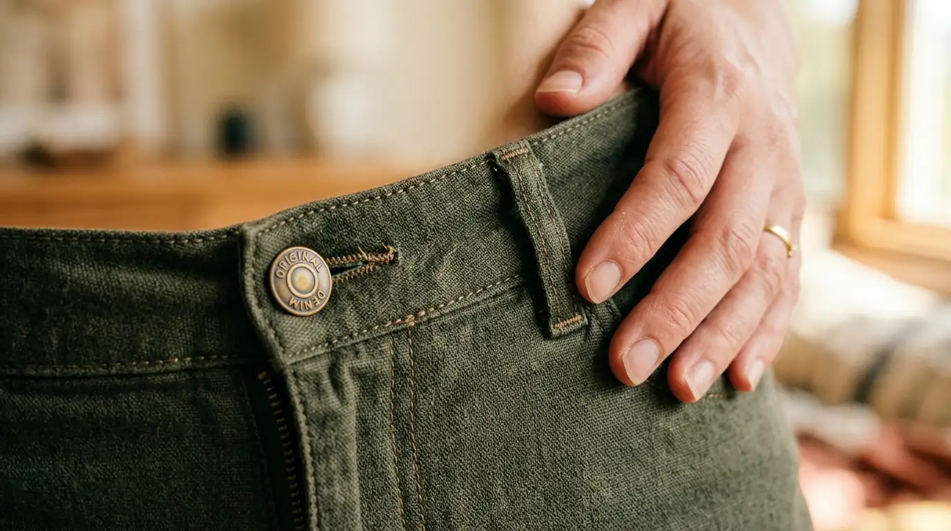 A relaxed mid rise waistband chosen for a full day of seated wear