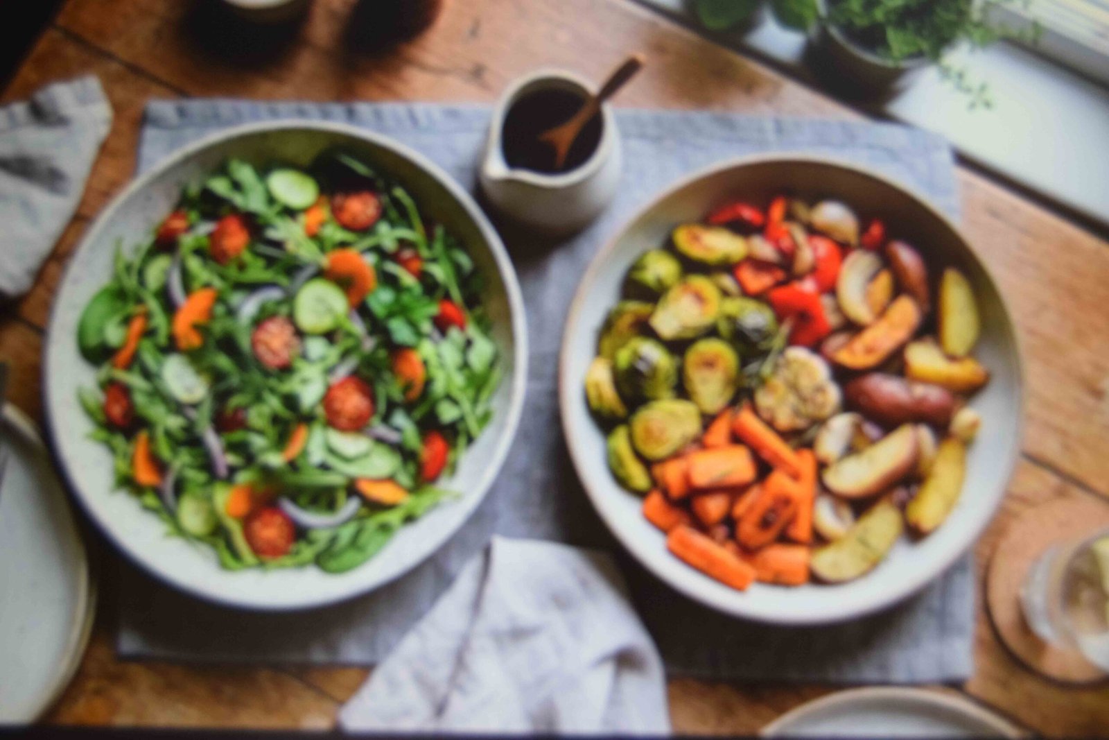 A vinaigrette made with spiced vinegar served beside roasted vegetables