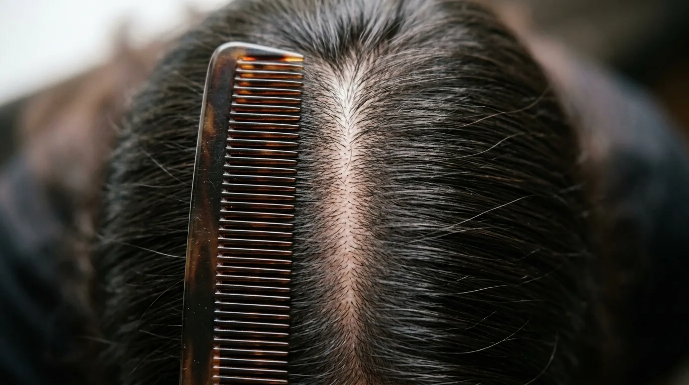 A center parting combed into place to show how parting changes the shape