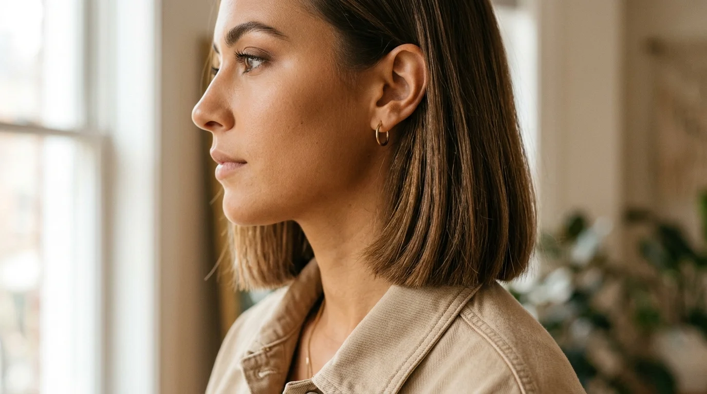 Medium length collarbone haircut providing optimal density and facial elongation.