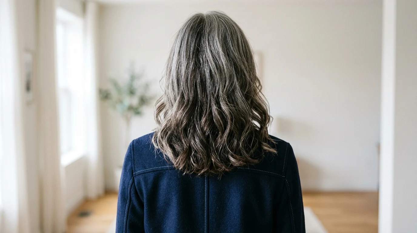 Cool ash lowlights woven through silver and dark brown hair creating dimensional depth.