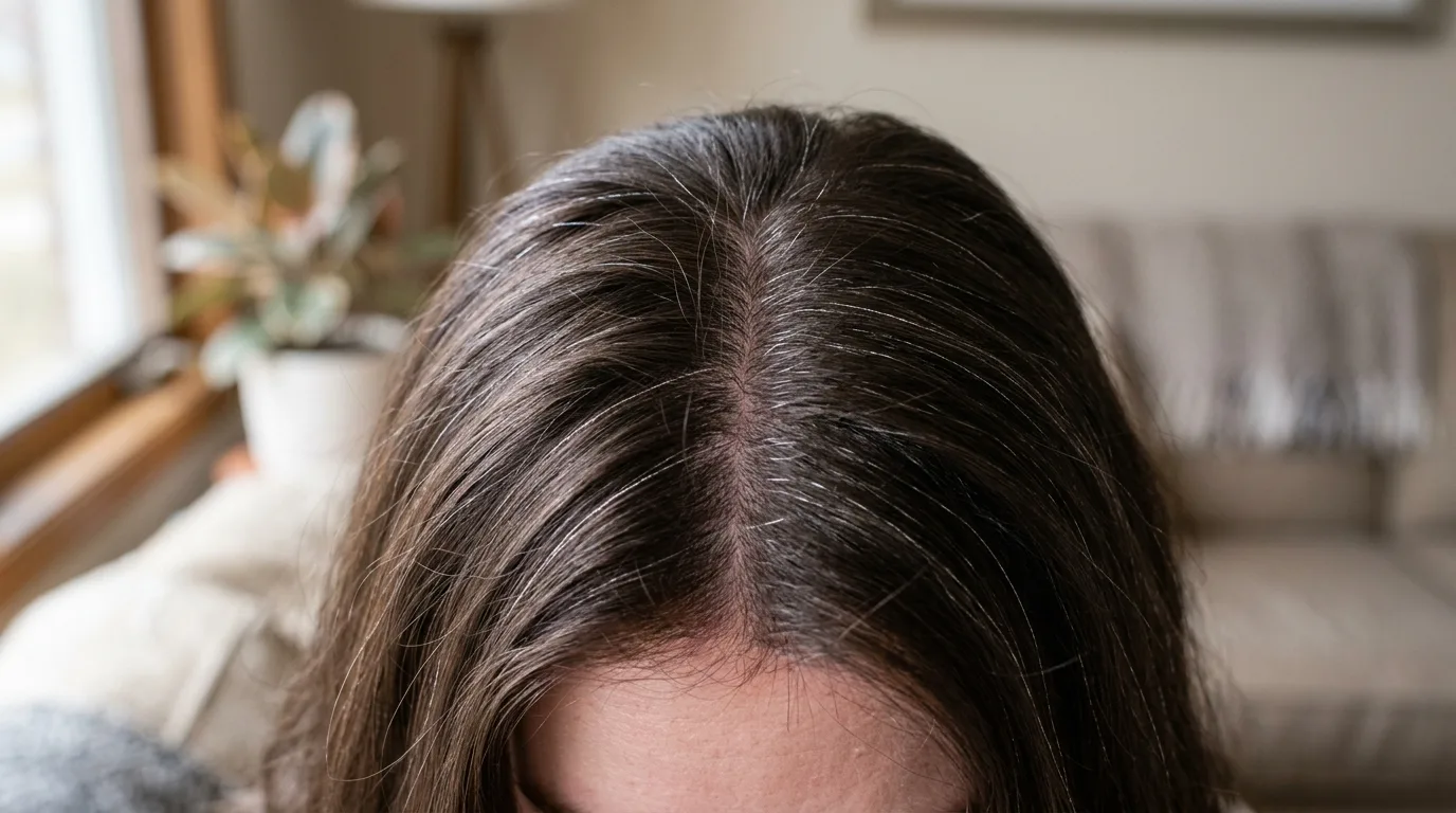 Face-framing silver accents brightening the hairline on a dark brown bob haircut.