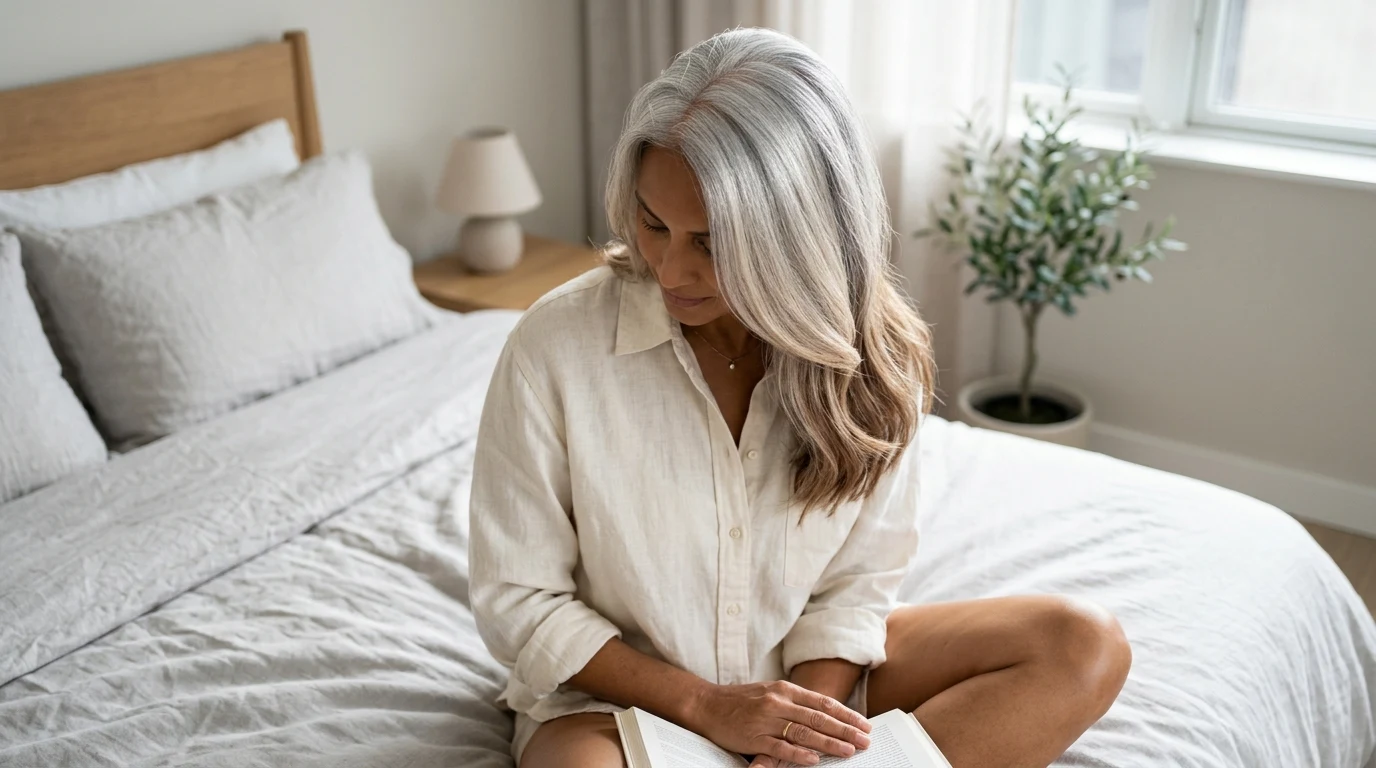 High percentage silver hair transitioning into ash tones and soft brunette mid-lengths.