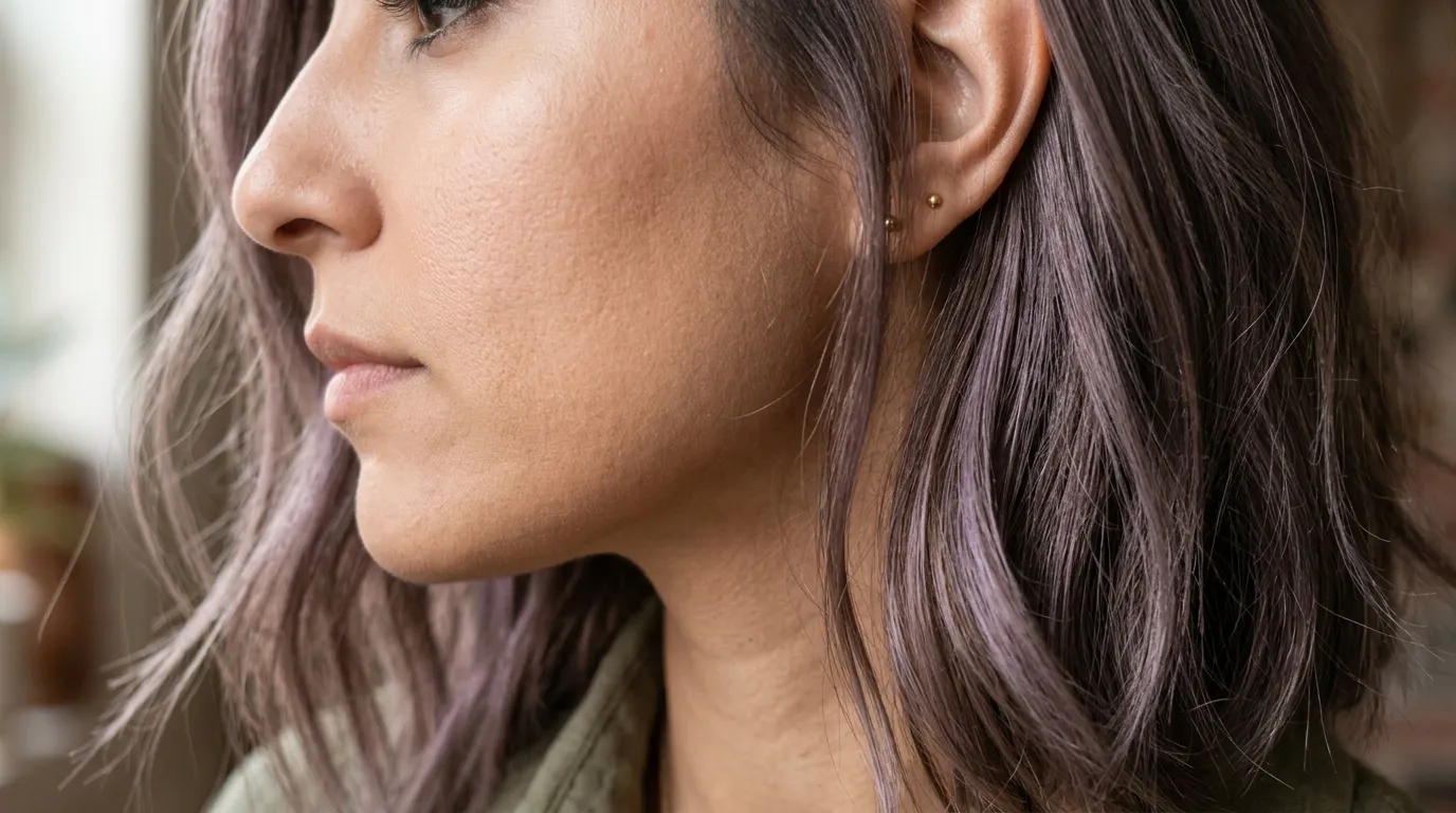 Iced mocha textured lob on a woman with cool olive skin