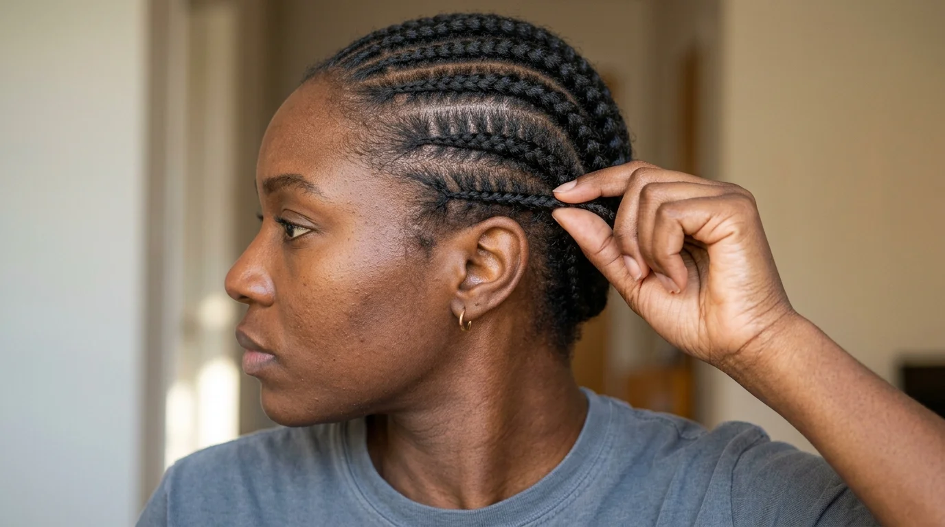 Tight scalp cornrows braided on short textured hair with clean lines.