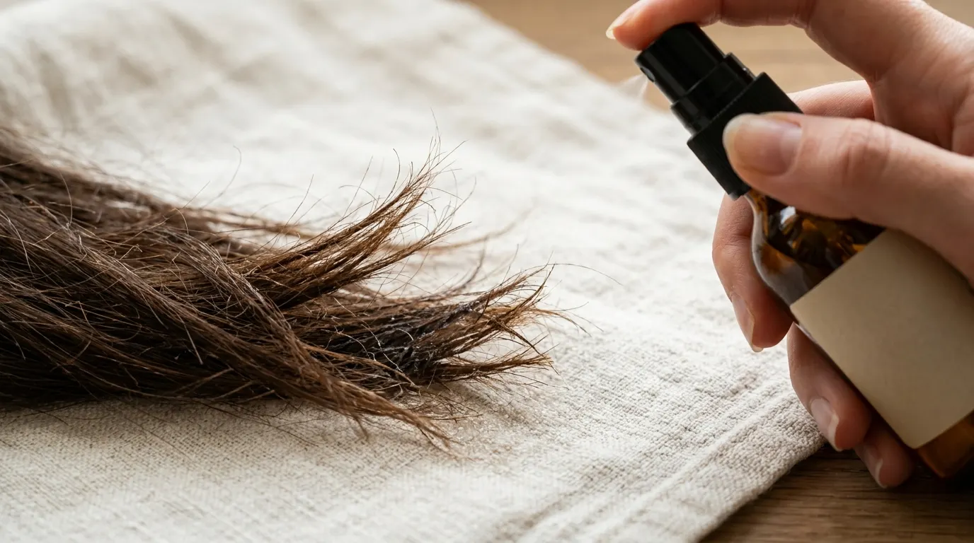 Applying a liquid bonding treatment to dry damaged hair ends prior to home color application.