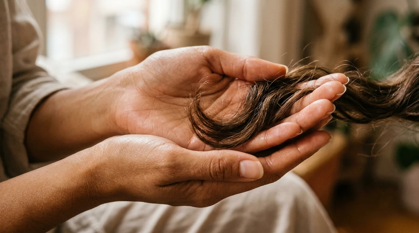 Breaking the crunchy product cast on wavy hair using drops of squalane oil.