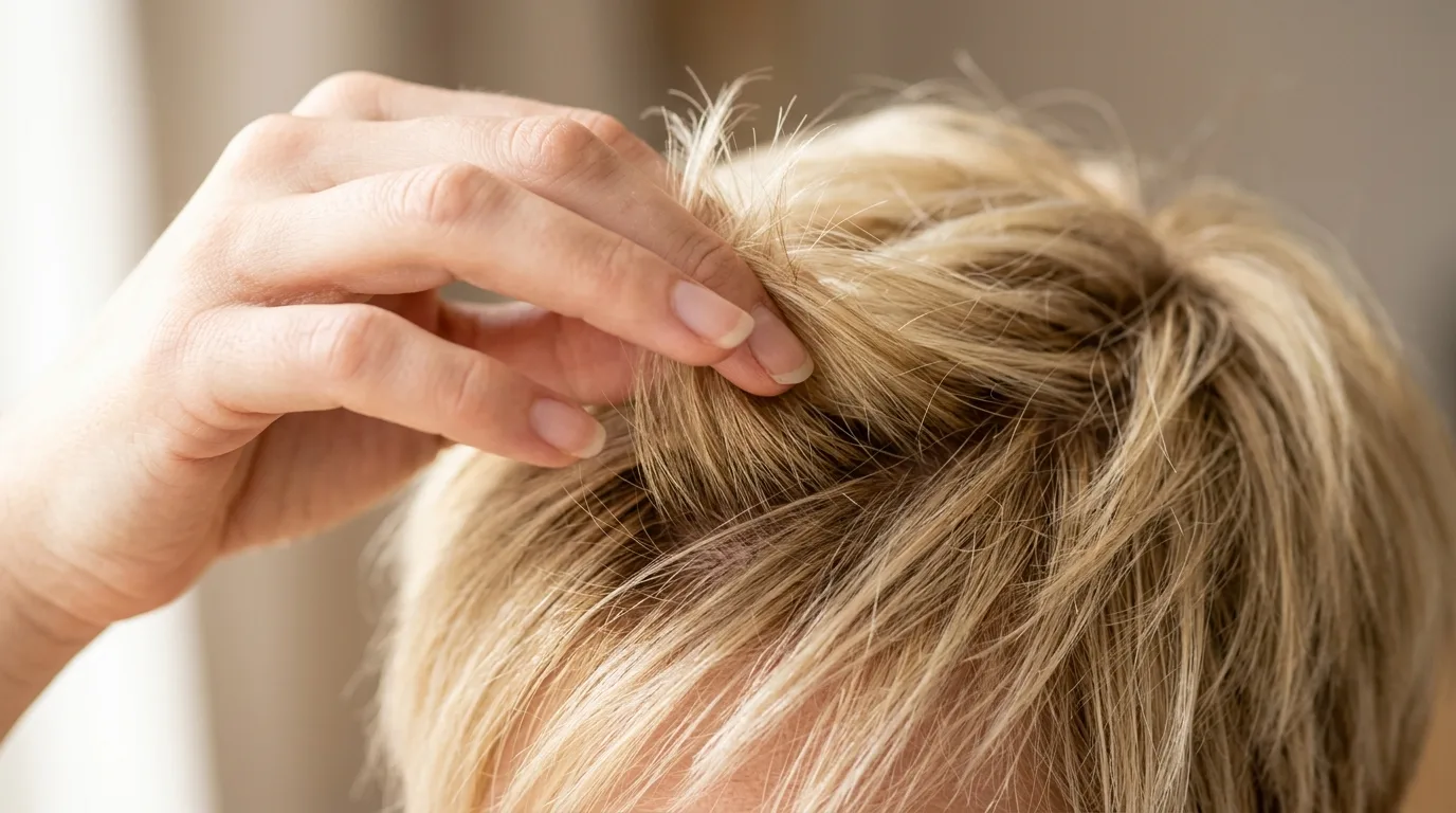 Detail view of interior sliced layers lifting fine hair strands at the crown.