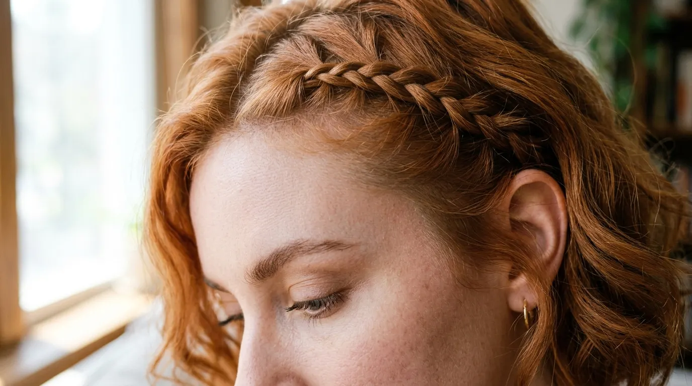 Small accent braid securing short front layers away from the face.