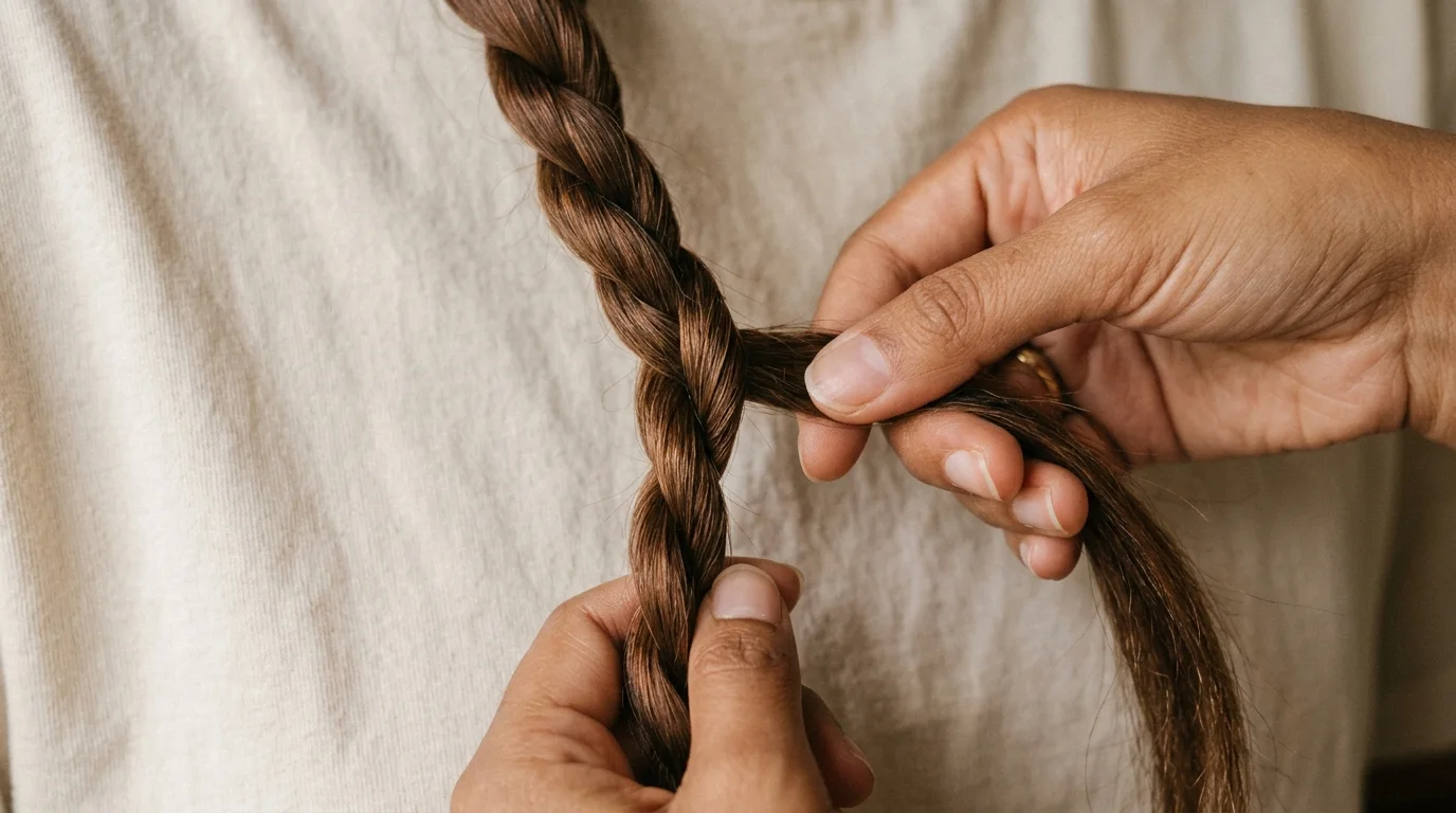 Hand technique for creating a balanced two-strand rope twist plait.