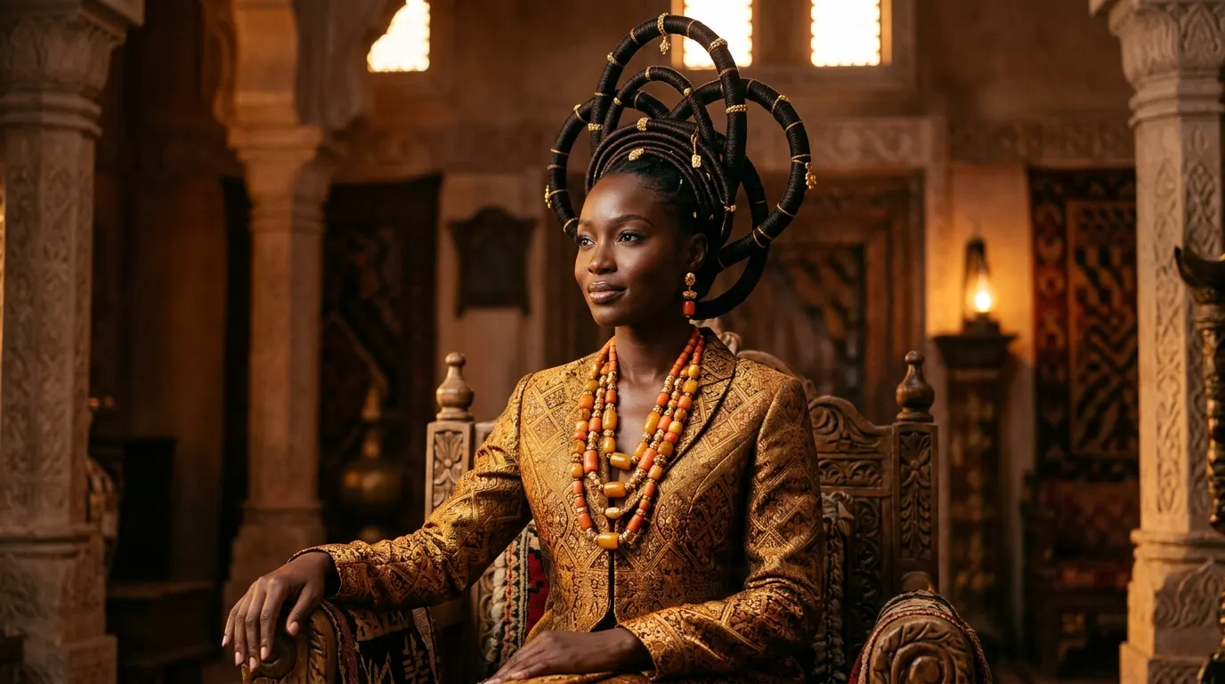 Sculptural threaded hair loops styled for a traditional African wedding gala
