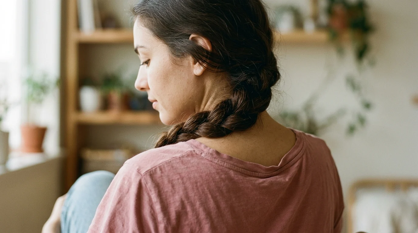 Soft floating braid styled loosely at the nape to prevent scalp tension