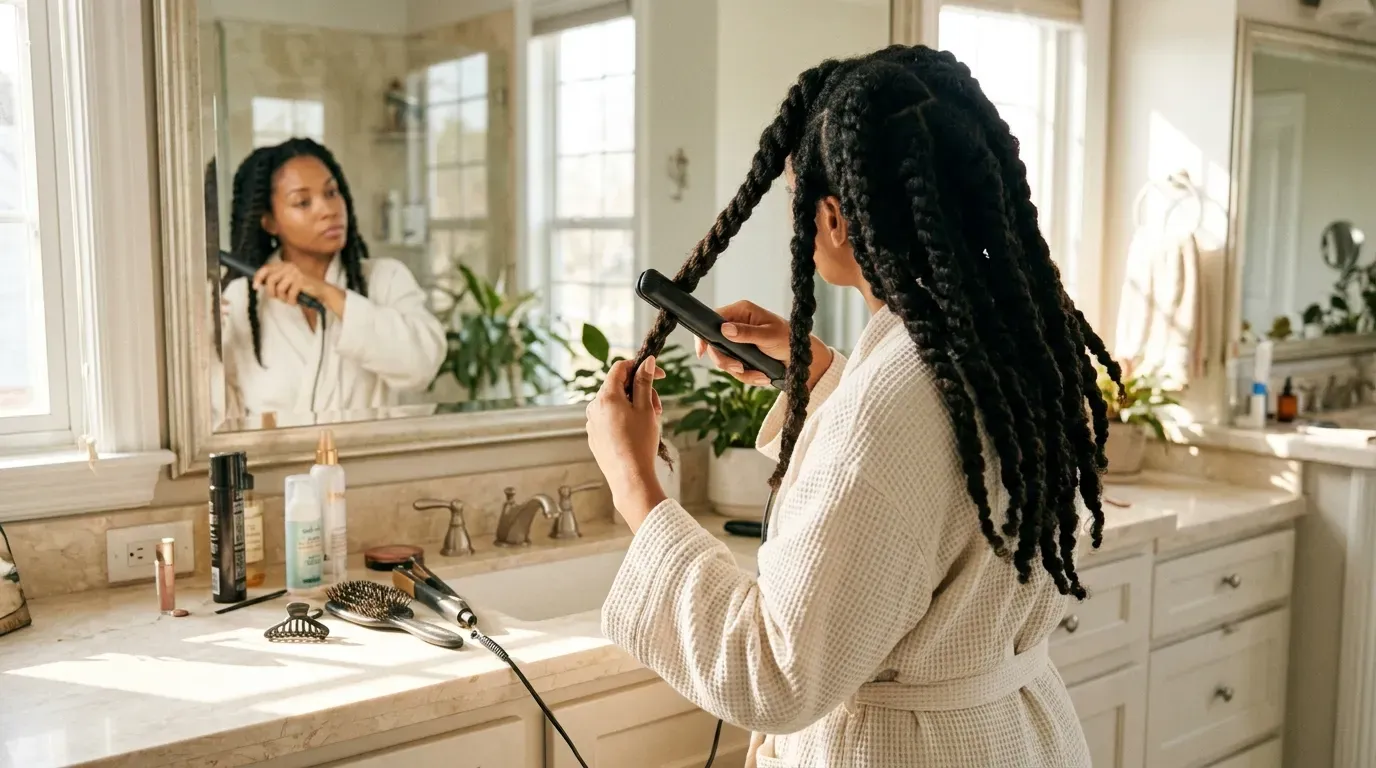 Speed curling large twisted sections of hair with a flat iron.