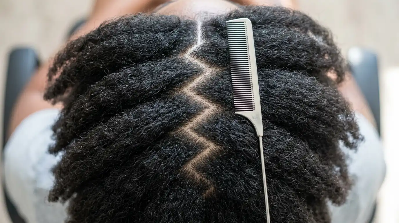 Detailed view of a deep zigzag part line lifting flat roots along the crown